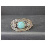 Navajo Style Sterling Silver Turquoise Feather Cuff Bracelet 28.32gm