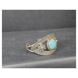 Navajo Style Sterling Silver Turquoise Feather Cuff Bracelet 28.32gm