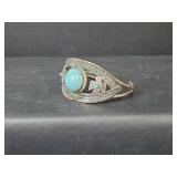 Navajo Style Sterling Silver Turquoise Feather Cuff Bracelet 28.32gm