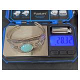 Navajo Style Sterling Silver Turquoise Feather Cuff Bracelet 28.32gm