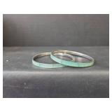 Turquoise Abalone Inlay Silver Bangles Set, Non-Magnetic