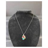 Native American Sterling Silver Turquoise and Coral Pendant Necklace, 7.2gm