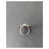 Native American Sterling Silver Turquoise Leaf Ring, Size 6.75,  6.21gm