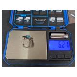 Native American Sterling Silver Turquoise Leaf Ring, Size 6.75,  6.21gm