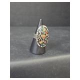 Decorative Adjustable Oval Floral Statement Ring, Stamped Korea, Non-Magnetic