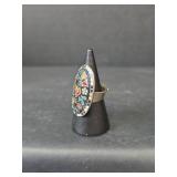 Decorative Adjustable Oval Floral Statement Ring, Stamped Korea, Non-Magnetic