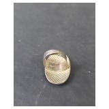 Decorative Adjustable Oval Floral Statement Ring, Stamped Korea, Non-Magnetic