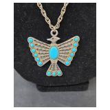 Native American Thunderbird Turquoise Necklace with Makers Mark, Thunderbird is Non-Magnetic