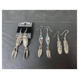 Native American Style Turquoise Feather Earrings