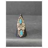 Native American Sterling Silver Turquoise Ring Stamped GC, Size 5.5, 5.94gm