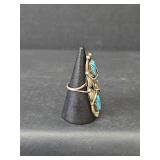 Native American Sterling Silver Turquoise Ring Stamped GC, Size 5.5, 5.94gm