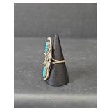 Native American Sterling Silver Turquoise Ring Stamped GC, Size 5.5, 5.94gm