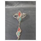 Native American Style Turquoise and Coral Slave Bracelet, Size 7.75