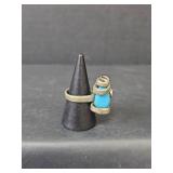 Handcrafted Sterling Silver Turquoise Swirl Ring, Size 6, 11.59gm