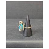 Handcrafted Sterling Silver Turquoise Swirl Ring, Size 6, 11.59gm
