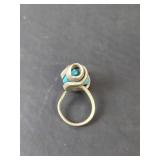 Handcrafted Sterling Silver Turquoise Swirl Ring, Size 6, 11.59gm