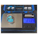 Native American Sterling Silver Turquoise Ring with Leaf Design, Size 10, 21.36gm