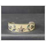 Sterling Silver Abalone Shell Cuff Bracelet Stamped Alpaca Mexico