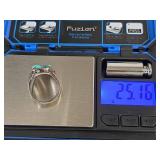 Native American Sterling Silver Turquoise and Coral Ring, Size 10, 25.16gm