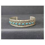 Nickel Silver Bell Turquoise Cuff Bracelet