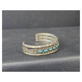 Nickel Silver Bell Turquoise Cuff Bracelet
