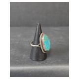 Turquoise and Sterling Silver Statement Ring, Size 7.25, 8.48gm