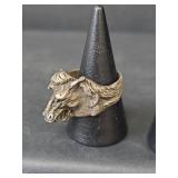 Western Style Horse Head and Turquoise Turtle Ring Set (Non-Magnetic)