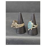 Western Style Horse Head and Turquoise Turtle Ring Set (Non-Magnetic)
