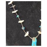 Turquoise and Carved Bird Fetish Necklace