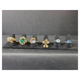 Collection of Gold-Tone Fashion Rings with Colored Stones
