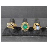 Collection of Gold-Tone Fashion Rings with Colored Stones