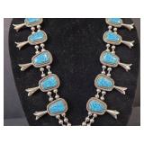 Southwestern Turquoise Squash Blossom Necklace -Magnetic