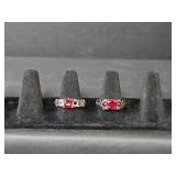 Sterling Silver Red and White Crystal Filigree Rings Stamped 925