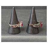 Sterling Silver Red and White Crystal Filigree Rings Stamped 925