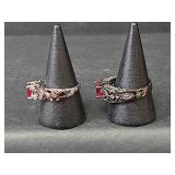 Sterling Silver Red and White Crystal Filigree Rings Stamped 925