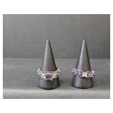 Purple Enamel and Silver Rings Stamped S925