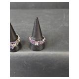 Purple Enamel and Silver Rings Stamped S925