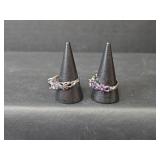 Purple Enamel and Silver Rings Stamped S925