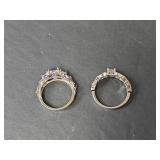 Purple Enamel and Silver Rings Stamped S925