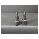 Sterling Silver Ring Set - Diamond Accented and Purple Enamel Stamped S925