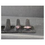 Sterling Silver Pink Crystal and CZ Ring Set Stamped S925