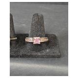 Sterling Silver Pink Crystal and CZ Ring Set Stamped S925