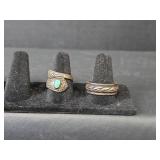 Sterling Silver Ring Set - Turquoise Spoon Ring and Braided Spin Design Ring - Both Stamped 925