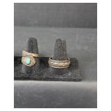 Sterling Silver Ring Set - Turquoise Spoon Ring and Braided Spin Design Ring - Both Stamped 925