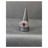 Sterling Silver Amethyst Ring with Decorative Band Size 9.25