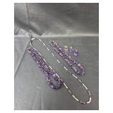 Amethyst Necklaces and Earring Set with Magnetic and Pearl Necklace
