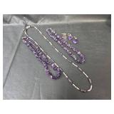 Amethyst Necklaces and Earring Set with Magnetic and Pearl Necklace
