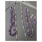 Amethyst Necklaces and Earring Set with Magnetic and Pearl Necklace