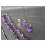 Amethyst Necklaces and Earring Set with Magnetic and Pearl Necklace