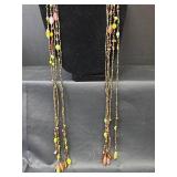 Multi-Strand Glass Bead Dangling Long Necklace